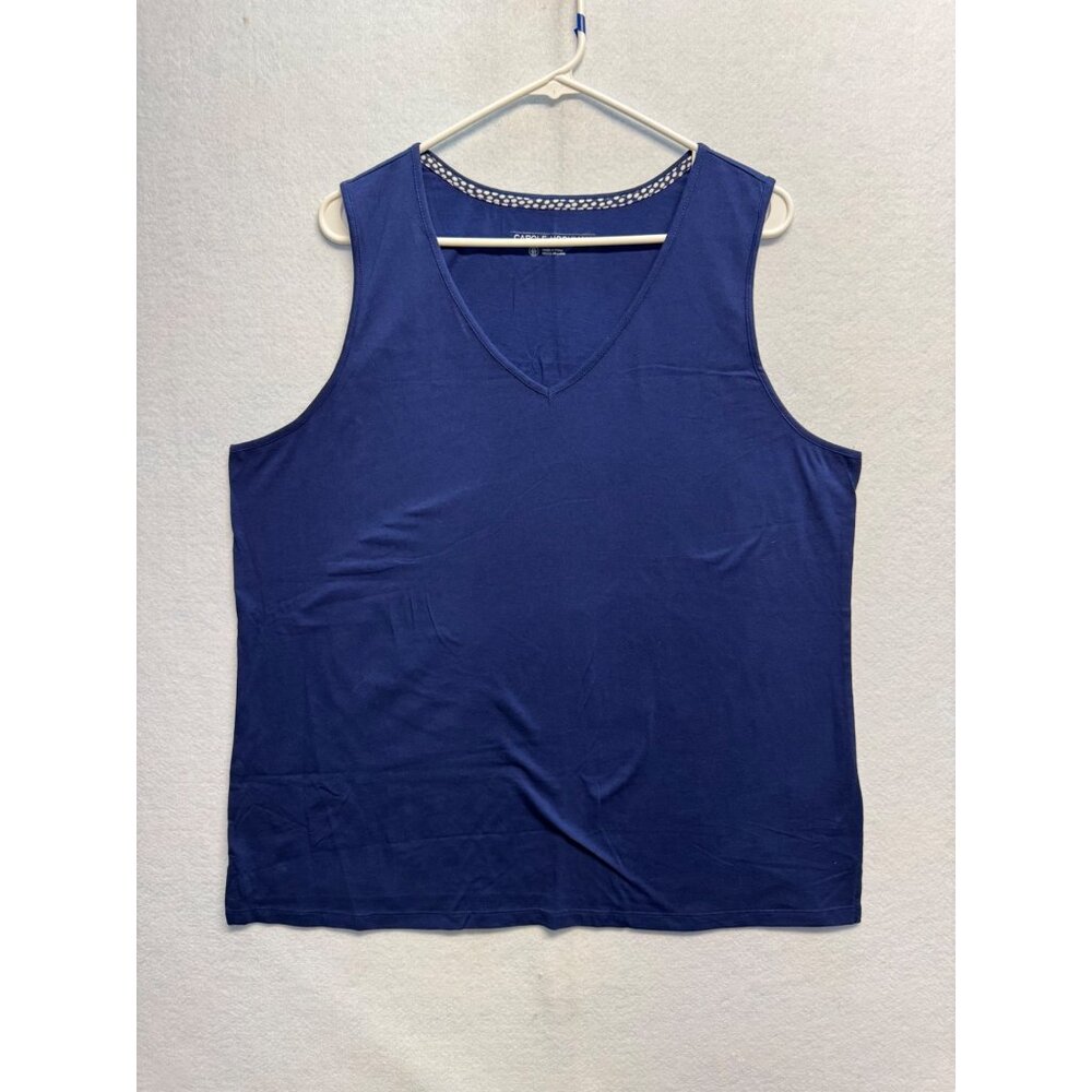 Carole Hochman Womens Plus Size XL Sleeveless Navy Blue V-Neck Tank Top
